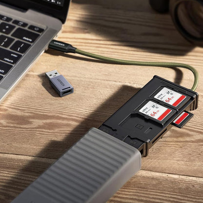 USB / USB-C Kortlæser med UGREEN CM856 (55899) Organizer, 2 x SD - microSD, Grå