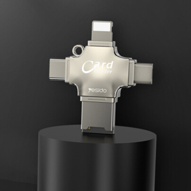 USB / USB-C / Lightning / microUSB-kortlæser Yesido GS13, microSD, Sølv