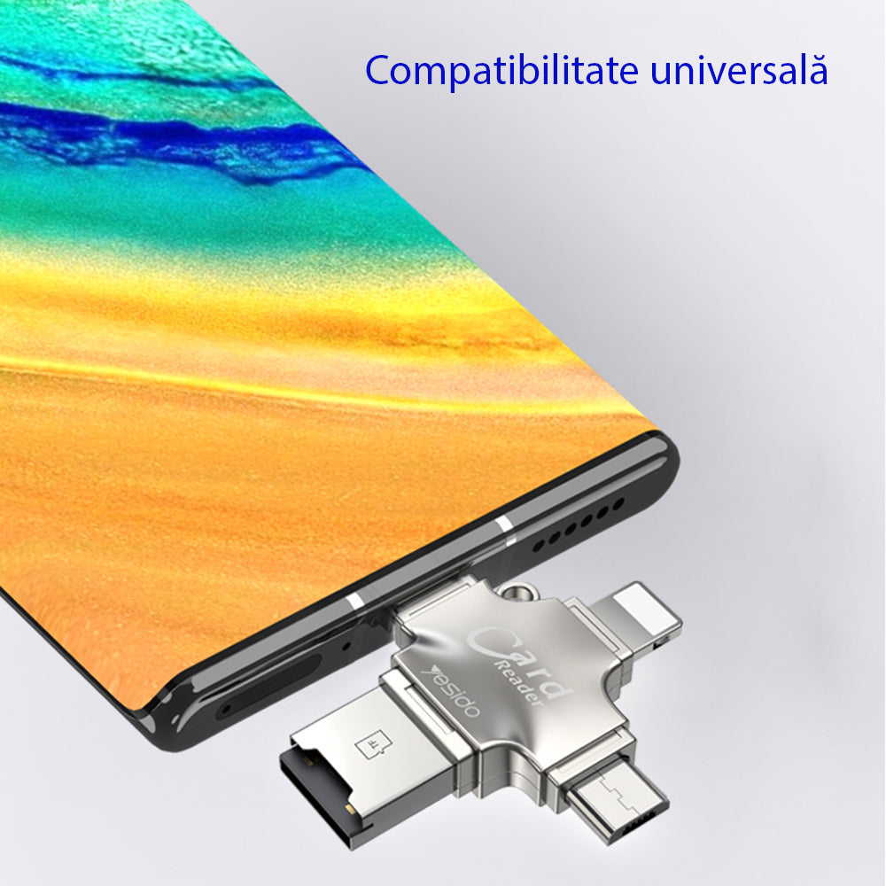 USB / USB-C / Lightning / microUSB-kortlæser Yesido GS13, microSD, Sølv