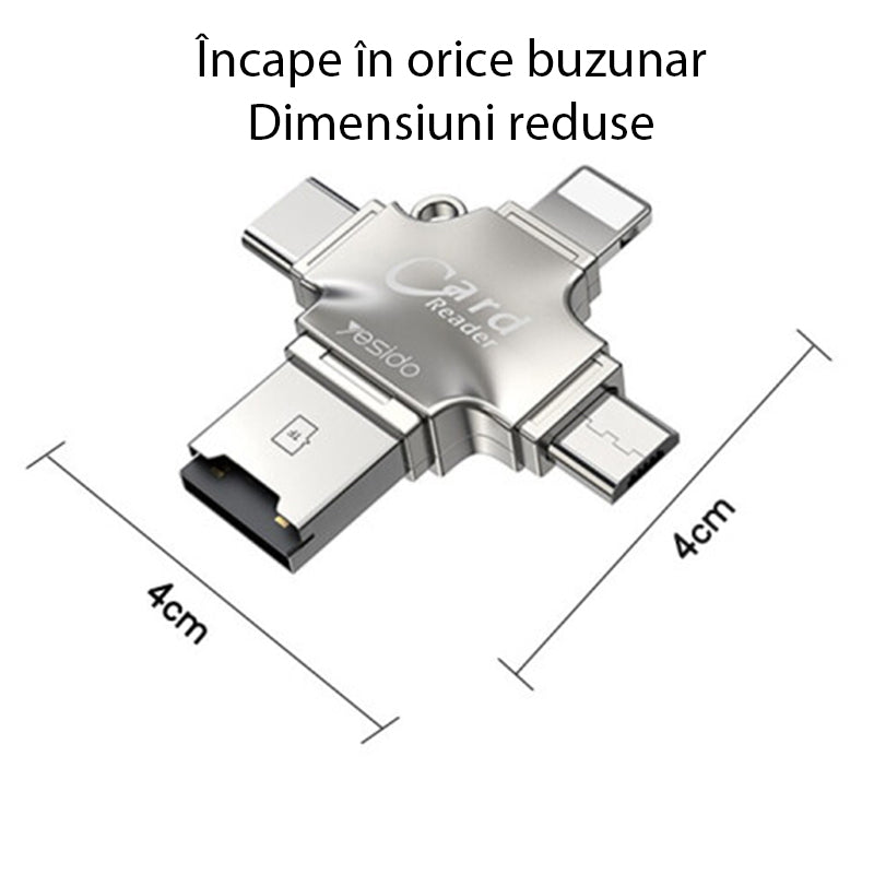 USB / USB-C / Lightning / microUSB-kortlæser Yesido GS13, microSD, Sølv