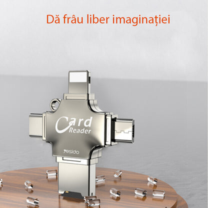 USB / USB-C / Lightning / microUSB-kortlæser Yesido GS13, microSD, Sølv