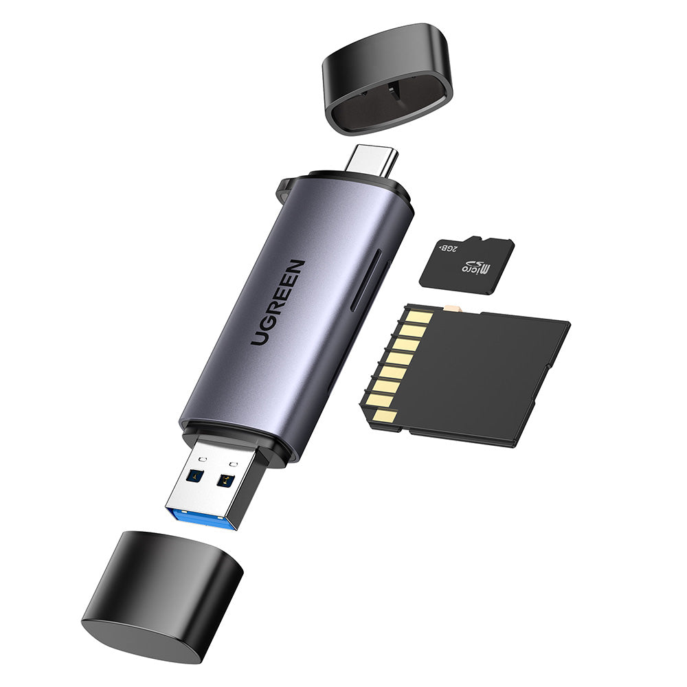 USB / USB-C Kortlæser UGREEN CM185, SD - microSD, Grå