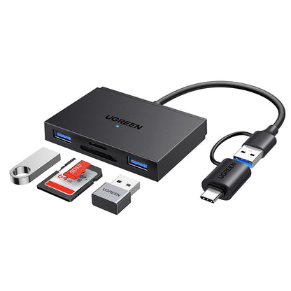 USB / USB-C Kortlæser UGREEN CM812 (45167), SD - microSD - 2 x USB-A, Sort