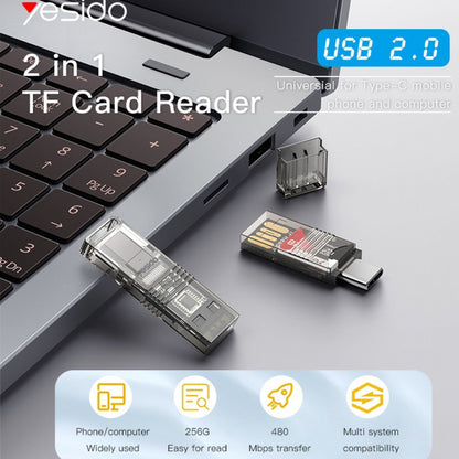 USB / USB-C-kortlæser Yesido GS21, microSD, Transparent