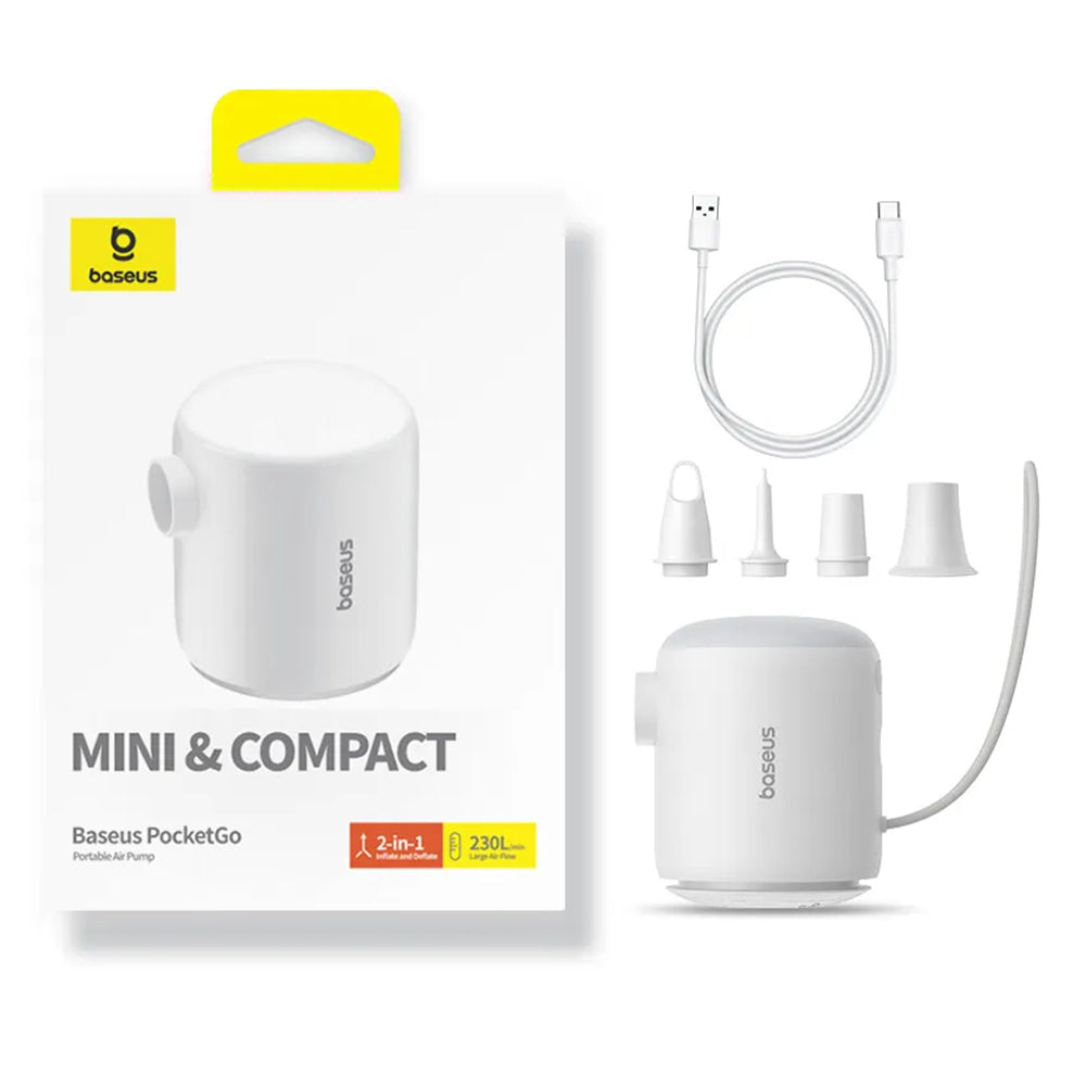 Baseus PocketGo pumpe til oppustelige madrasser, Hvid C11157700221-00