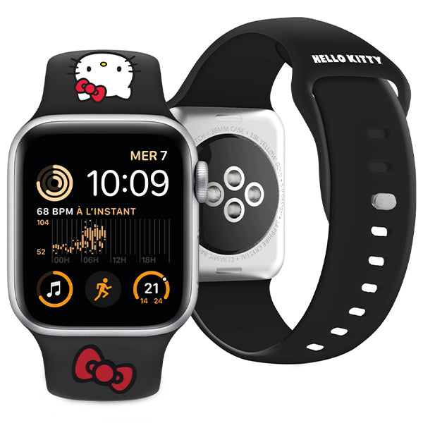 Hello Kitty Silicone Kitty Head rem til Apple Watch 49mm / 46mm / 45mm / 44mm / 42mm serien, Sort