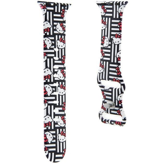 Hello Kitty silikone rem med Kitty Heads & Stripes til Apple Watch 42mm / 41mm / 40mm / 38mm serien, Sort