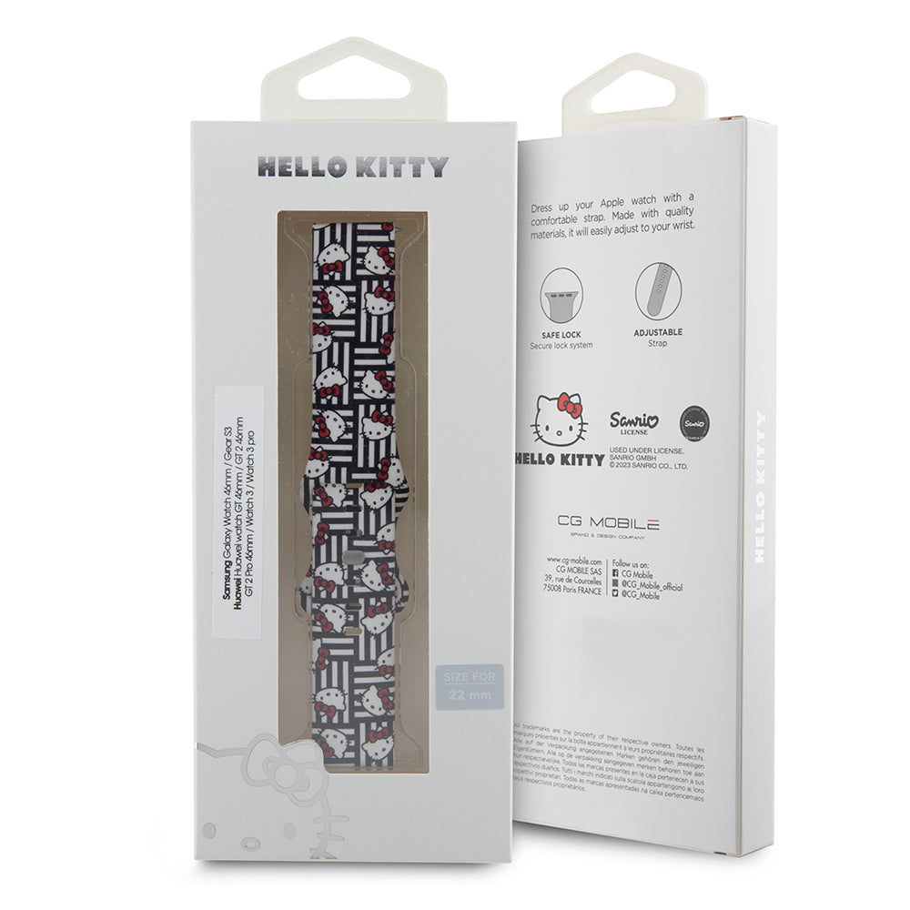 Hello Kitty silikone rem med Kitty Heads & Stripes til Samsung Galaxy Watch / Huawei Watch Series, Sort