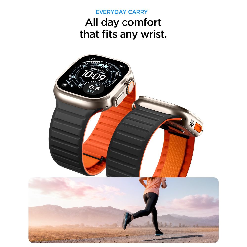 Spigen Athlex Air M rem til Apple Watch 49mm / 46mm / 45mm / 44mm-serien, Sort Orange AMP11534