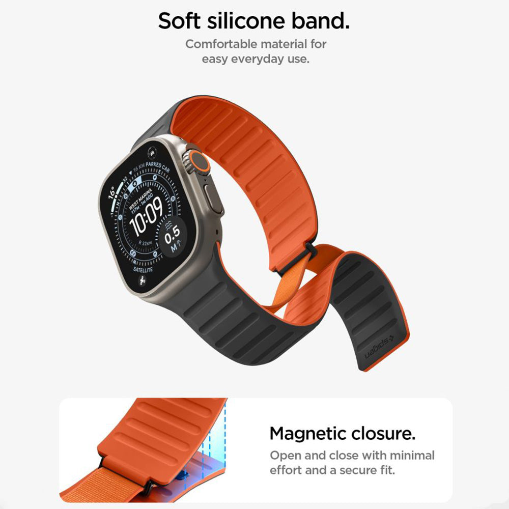 Spigen Athlex Air M rem til Apple Watch 49mm / 46mm / 45mm / 44mm-serien, Sort Orange AMP11534