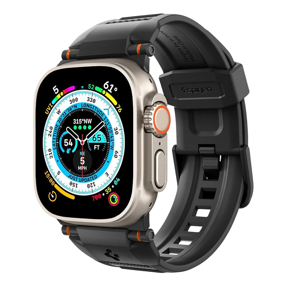 Spigen Rugged rem til Apple Watch 49mm / 46mm / 45mm / 44mm / 42mm-serien, sort AMP07105
