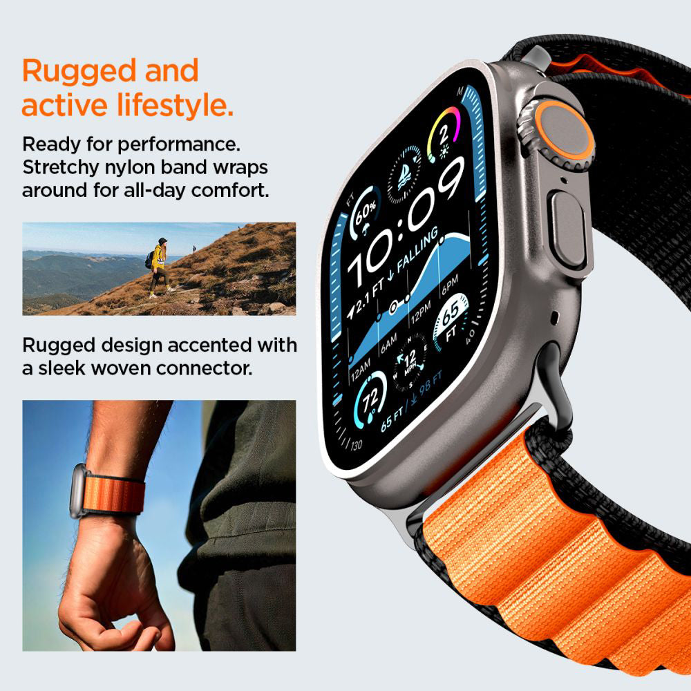 Spigen WBF1 rem til Apple Watch 49mm / 46mm / 45mm / 44mm serien, Sort Orange