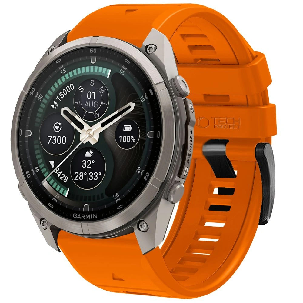 Techsuit-silikonerem til Garmin Fenix 5 / 6 / 6 Pro / 7 / 8 / 8 Pro / E / 9 / 9 Pro, orange