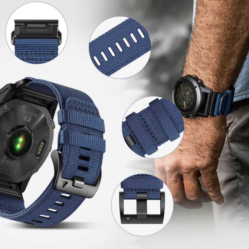 Techsuit W070 rem til Garmin Watch Fenix / Forerunner / Approach Series, 22mm, Marineblå