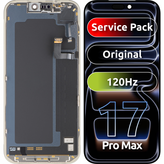 Display med Touchscreen til Apple iPhone 17 Pro Max, med Ramme, Sort, Servicepakke 661-56050