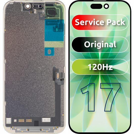 Display med Touchscreen til Apple iPhone 17, med Ramme, Sort, Servicepakke 661-56065