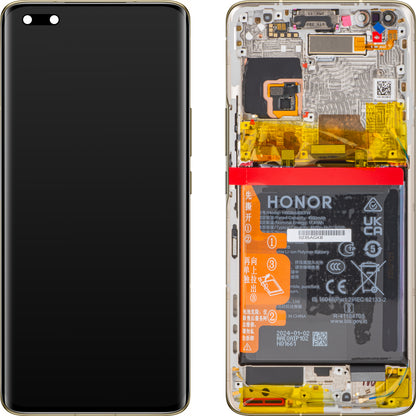 Touchscreen Display Touchscreen Honor Magic4 Pro, med ramme og batteri, guld, servicepakke 0235AGXB 