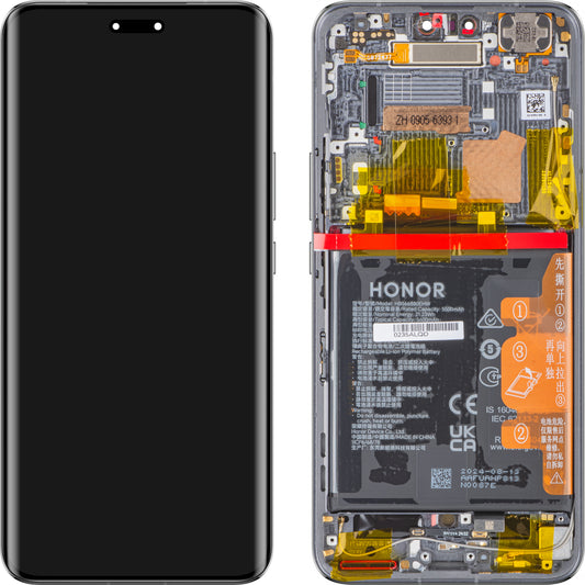 Touchscreen Display Touchscreen Honor Magic6 Pro, med ramme og batteri, sort, servicepakke 0235ALQD