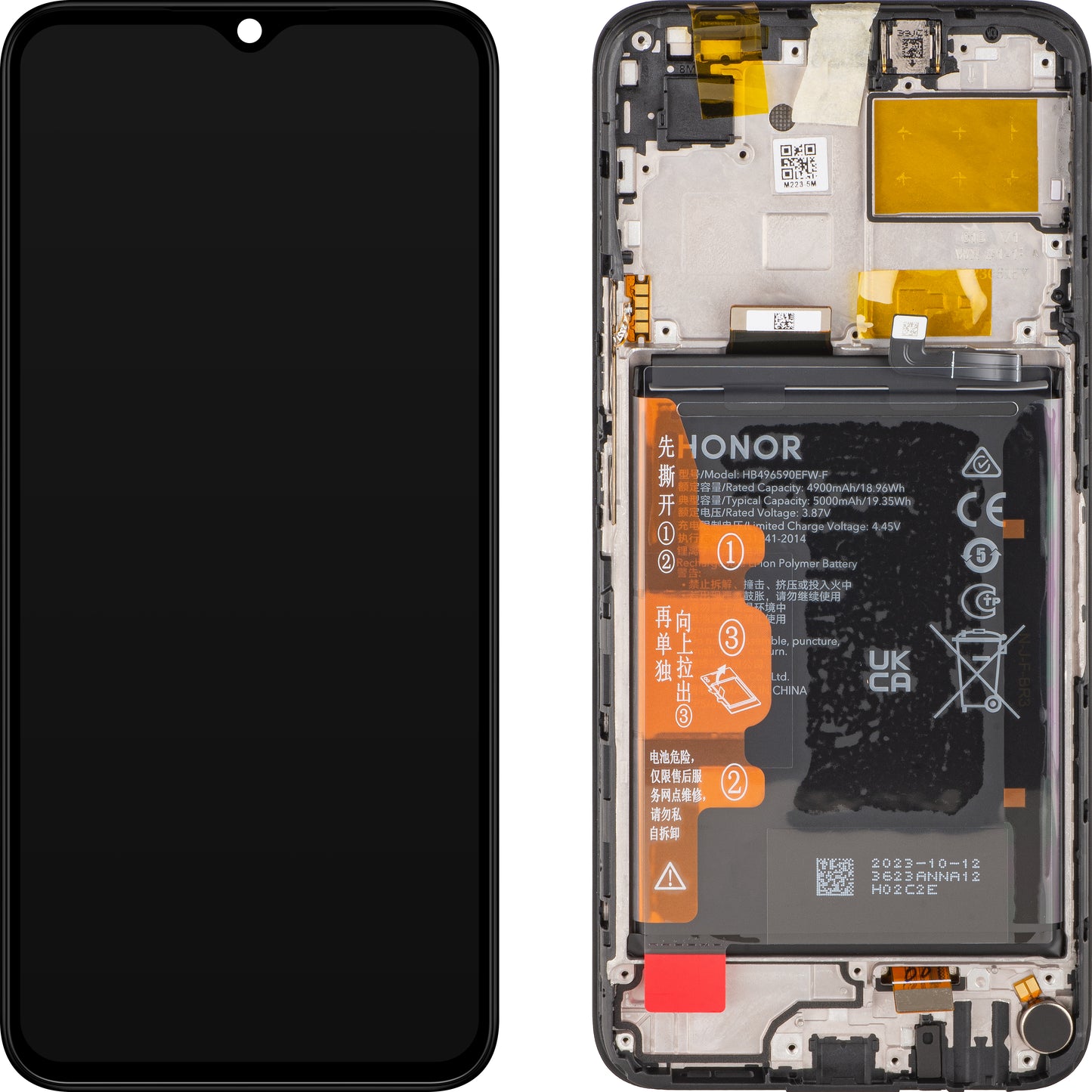 Display med Touchscreen Honor X5, med Ramme og Batteri, Sort, Service Pack 0235AENL