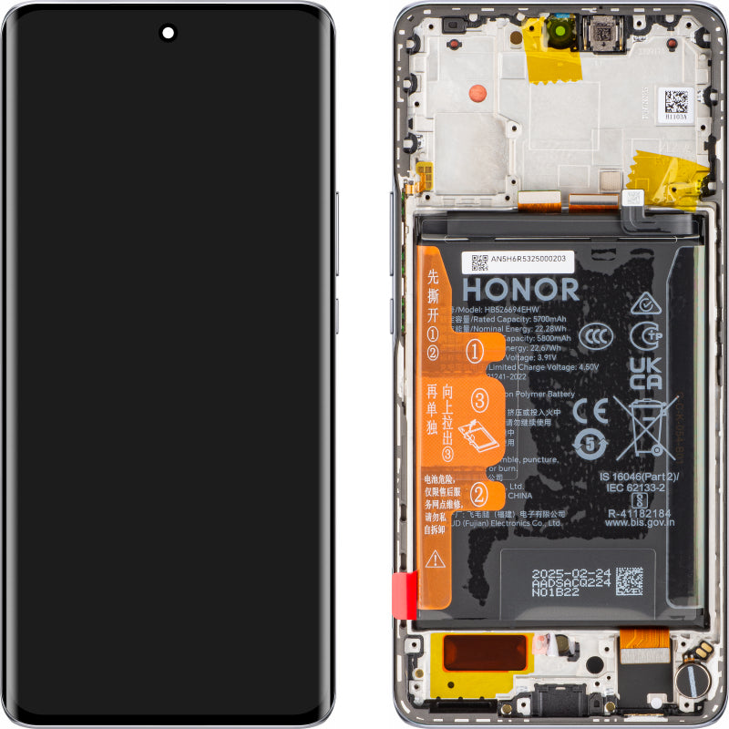 Display med Touchscreen Honor X50, med Ramme og Batteri, Sølv, Servicepakke 0235AGJH