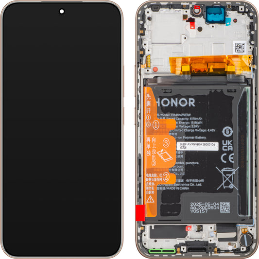 Honor 400 Touchscreen Display med Ramme og Batteri, Guld (Desert Gold), Service Pack 0235APNQ