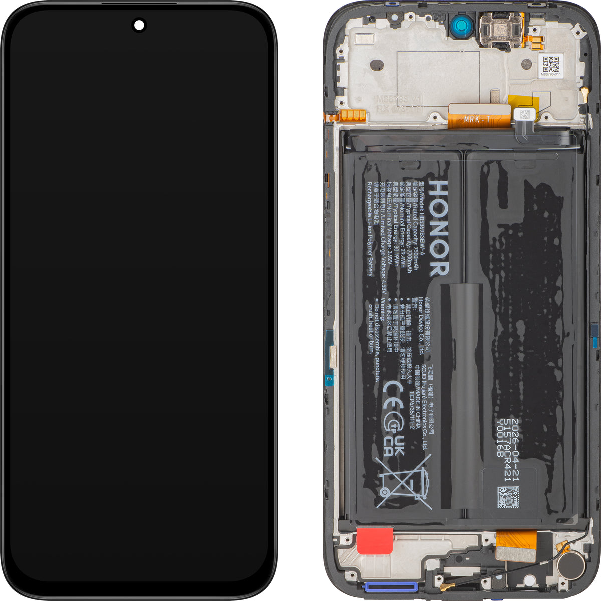 Honor 600 Smart Touchscreen Display med Ramme og Batteri, Sort (Velvet Black), Service Pack 0235AUEV