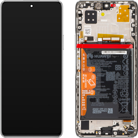 Touchscreen-skærm Huawei nova 9 SE 4G, med ramme og batteri, perlehvid, servicepakke 02354UWA