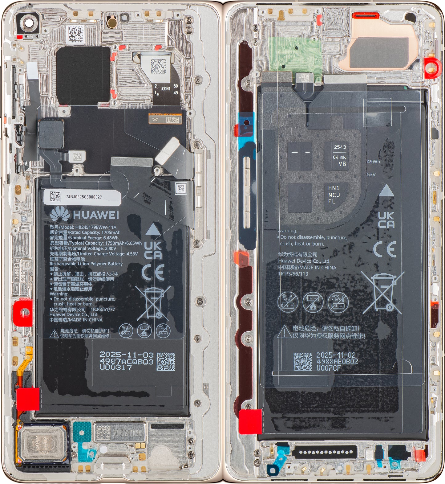 Display med Touchscreen Huawei Mate X7, med Ramme og Batteri, Guld, Servicepakke 02357JRJ