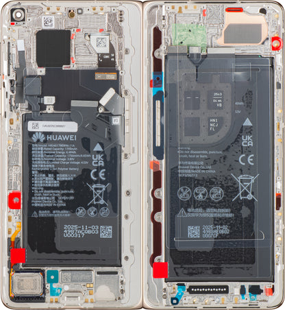 Display med Touchscreen Huawei Mate X7, med Ramme og Batteri, Guld, Servicepakke 02357JRJ