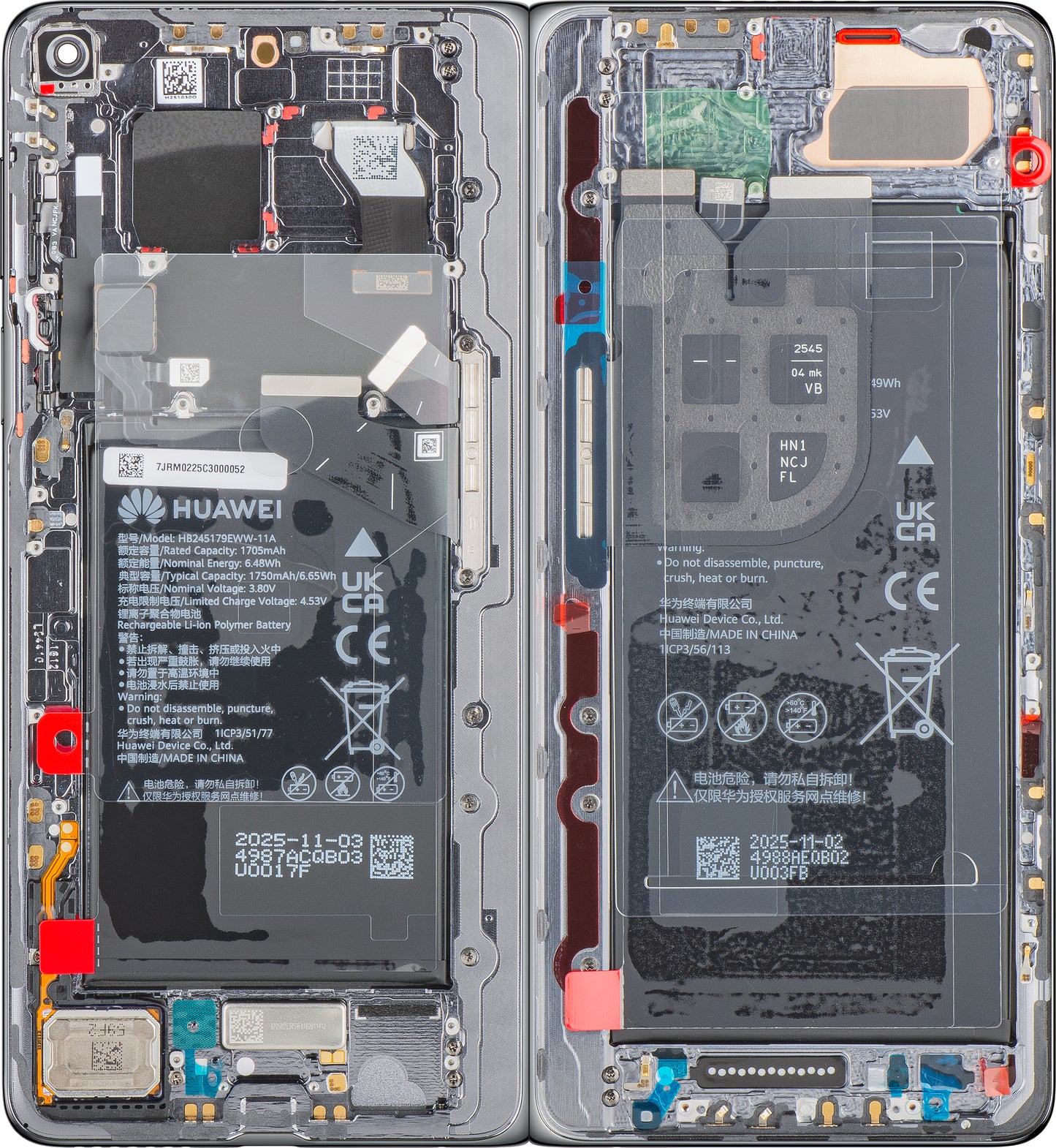 Display med Touchscreen Huawei Mate X7, med Ramme og Batteri, Grå, Servicepakke 02357JRM