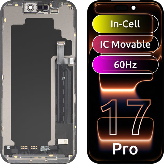 JK Touchscreen-display til Apple iPhone 17 Pro, med ramme, LCD In-Cell IC flytbar version, sort