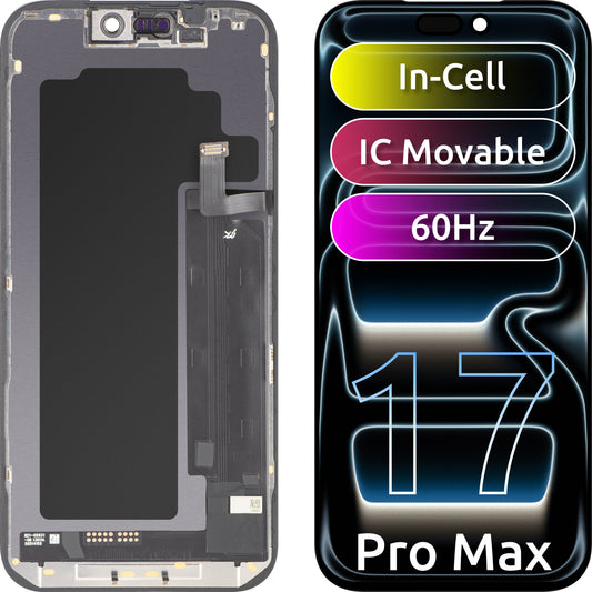 JK Touchscreen-display til Apple iPhone 17 Pro Max, med ramme, LCD In-Cell IC flytbar version, sort