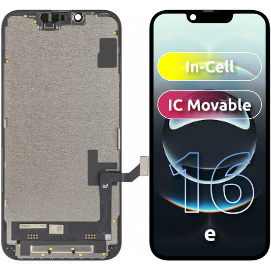 Display med Touchscreen JK til Apple iPhone 16e, med Ramme, LCD In-Cell IC Movable Version, Sort