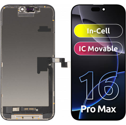 Display med Touchscreen JK til Apple iPhone 16 Pro Max, med Ramme, LCD In-Cell IC Movable Version, Sort