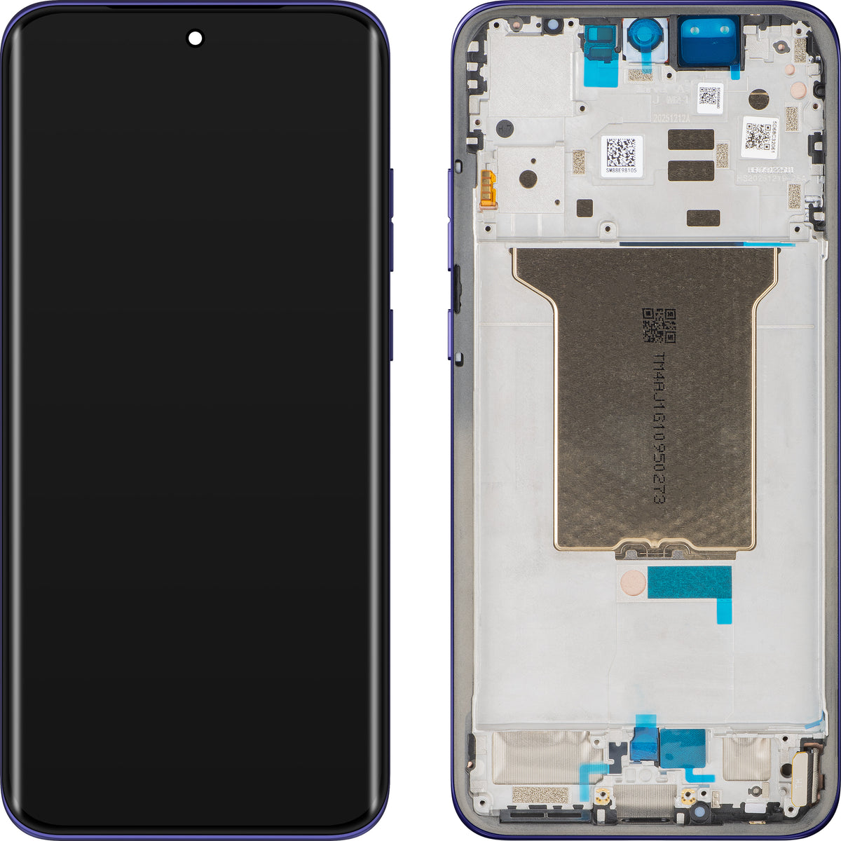 Touchscreen-display til Motorola Edge 70 Fusion+ / Edge 70 Fusion, med ramme, violet (Pantone Orient Blue), Service Pack 5D68C32064