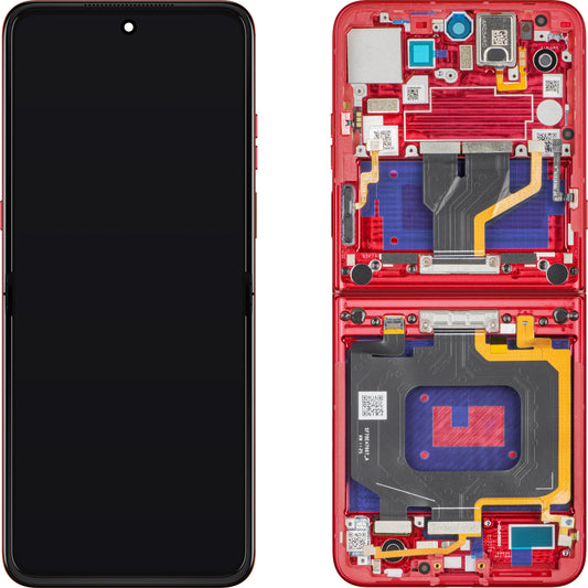Display med Touchscreen Motorola Razr 60 Ultra, med Ramme, Under Indre, Rød (Rio Red), Servicepakke 5D68C30153