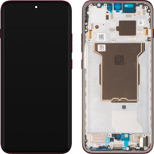 Touchscreen-display til Motorola Edge 70 Pro+ / Edge 70 Pro, med ramme, vinrød (Pantone Zinfandel), Service Pack 5D68C32418