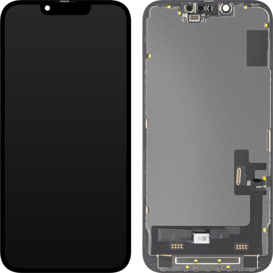 Display med MP touchscreen kompatibel med Apple iPhone 14, med ramme, Soft OLED FHD Diagnostic version, Sort