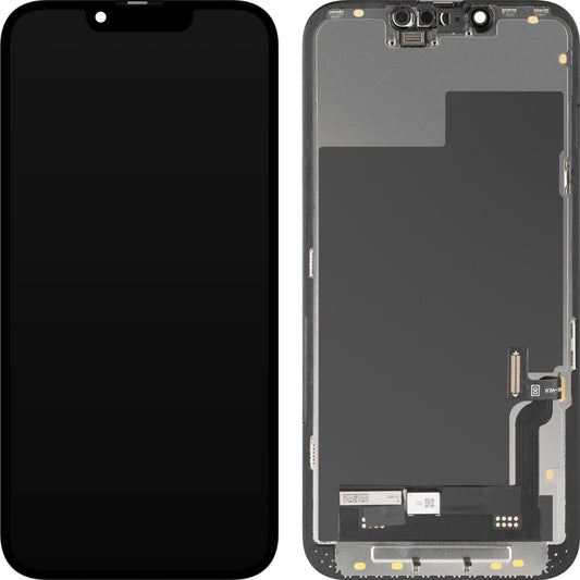 Display med MP touchscreen kompatibel med Apple iPhone 13, med ramme, Soft OLED FHD Diagnostic version, Sort