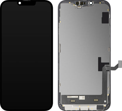 Display med MP touchscreen kompatibel med Apple iPhone 14 Plus, med ramme, Soft OLED FHD IC Movable version, Sort