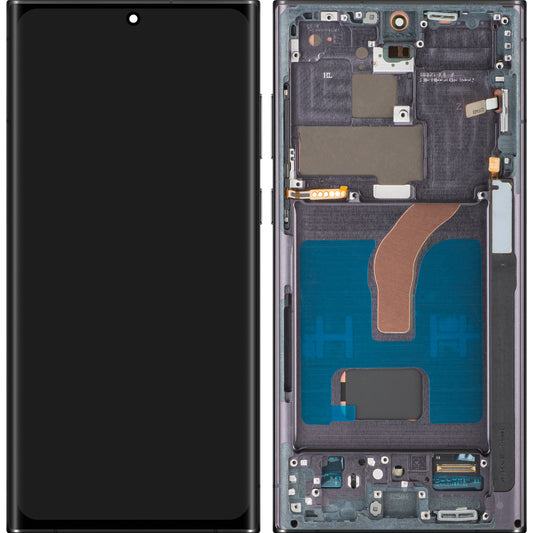 MP Touchscreen-display kompatibelt med Samsung Galaxy S22 Ultra 5G S908, med ramme, OLED-version, sort, swap