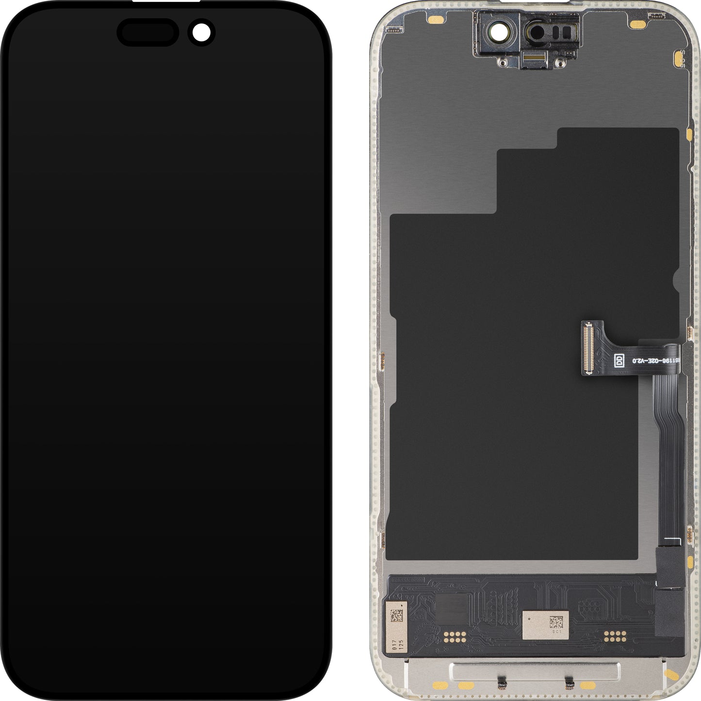 Display med MP touchscreen kompatibel med Apple iPhone 15 Pro, med ramme, Soft OLED FHD 120Hz Diagnostic version, Sort