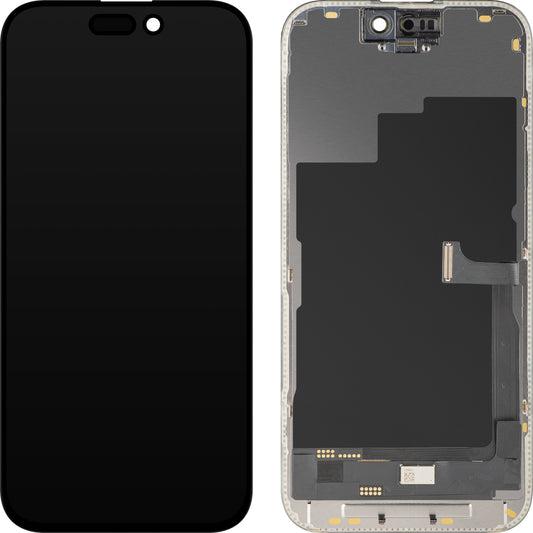 Display med MP touchscreen kompatibel med Apple iPhone 15 Pro, med ramme, OLED FHD Diagnostic version, Sort