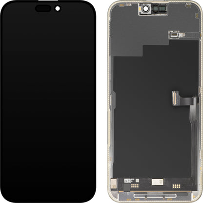 MP Touchscreen-display kompatibelt med Apple iPhone 15 Pro Max, med ramme, Premium Soft OLED FHD 120Hz version, sort