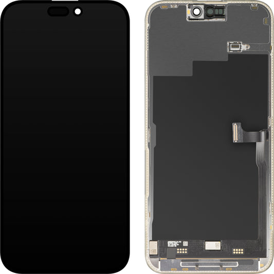 MP Touchscreen-display kompatibelt med Apple iPhone 15 Pro Max, med ramme, Premium Soft OLED FHD 120Hz version, sort