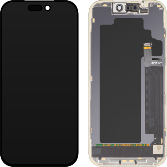 MP Touchscreen-display kompatibel med Apple iPhone 17 Pro, med ramme, OLED FHD IC Movable version, sort