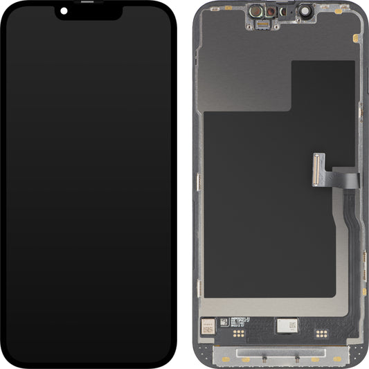 Display med MP touchscreen kompatibel med Apple iPhone 13 Pro, med ramme, Premium Soft OLED FHD 120Hz version, Sort