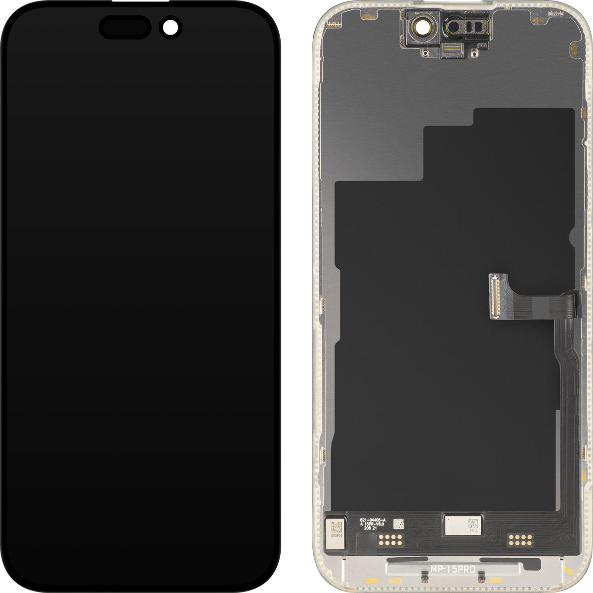 MP Touchscreen-display kompatibelt med Apple iPhone 15 Pro, med ramme, Premium Soft OLED FHD 120Hz Diagnostic version, sort