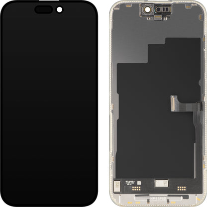 MP Touchscreen-display kompatibelt med Apple iPhone 15 Pro, med ramme, Premium Soft OLED FHD 120Hz Diagnostic version, sort