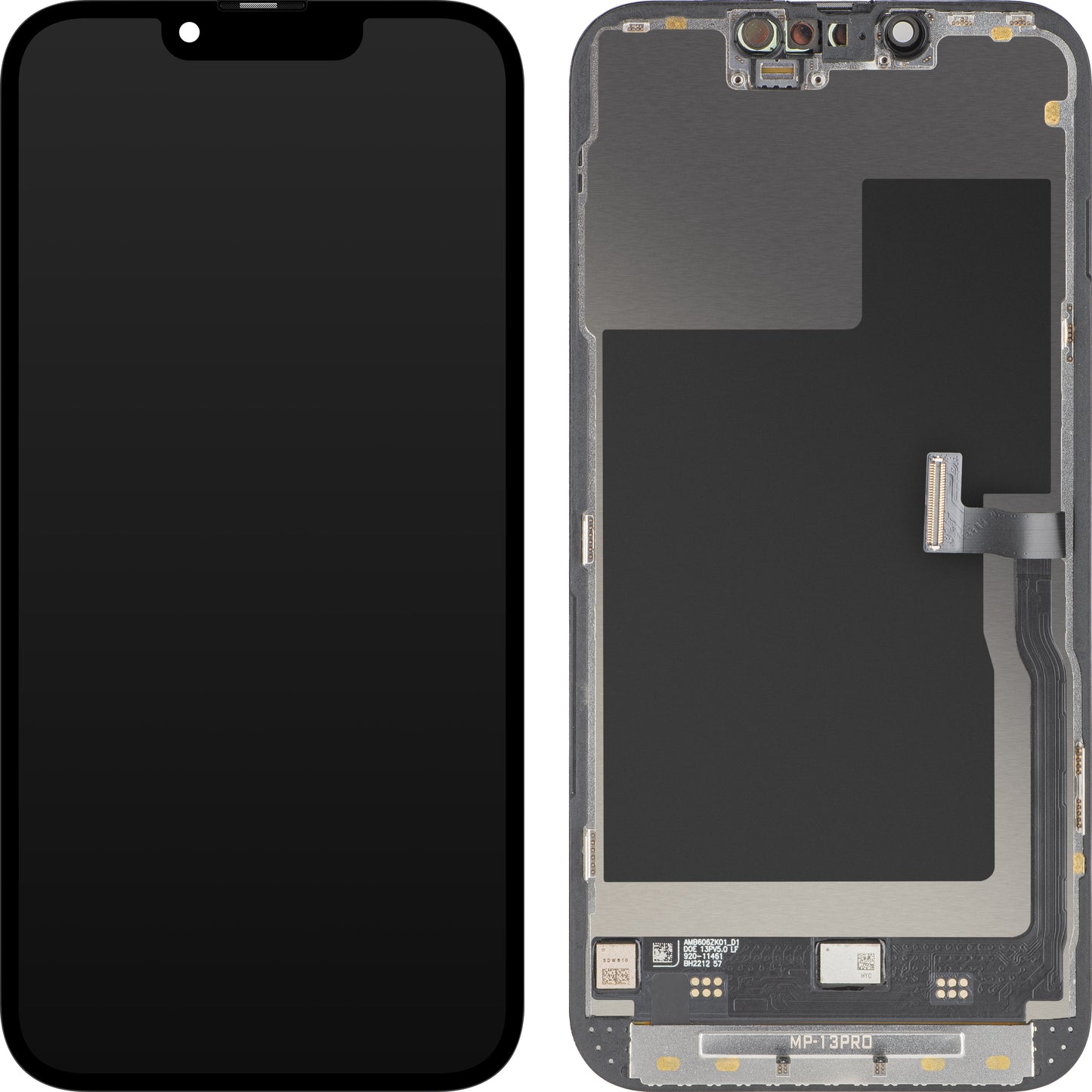 MP Touchscreen-display kompatibelt med Apple iPhone 13 Pro, med ramme, Premium Soft OLED FHD 120Hz diagnostisk version, sort